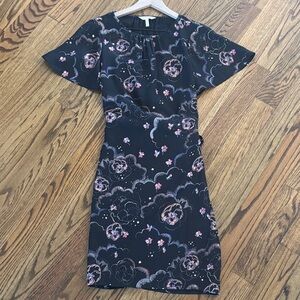 Rebecca Taylor Black and Pink Floral Midi Dress